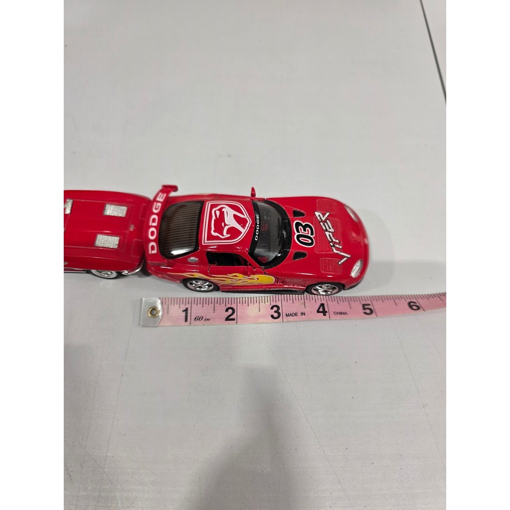 Set of 2 Kinsmart Red Diecast Toy Cars 1963 Corvette Stingray Dodge Viper 03, 5" - Picture 10 of 10